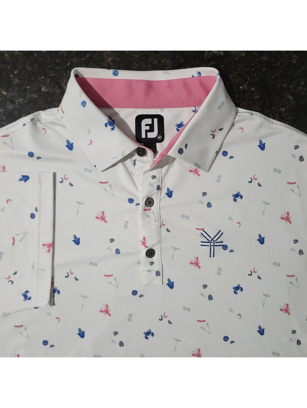 FootJoy Golf Polo Shirt Clam Bake Food All Over Performance Stretch Golf Medium